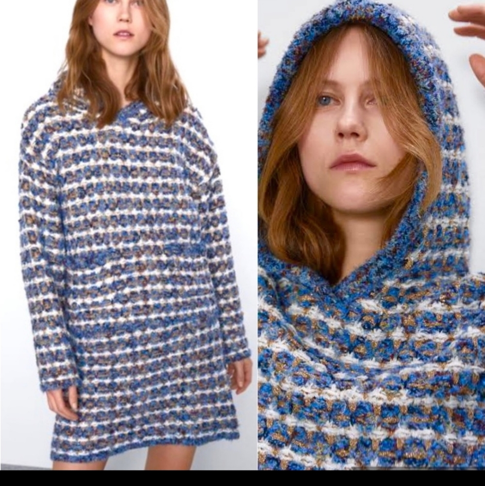 Zara Knit Tweed Hoodie Metallic